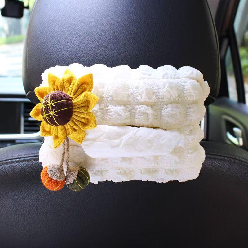 Cute Floral Car Tissue Box - Creative Hanging Pull-out Tissue Storage for Car Interior Decoration