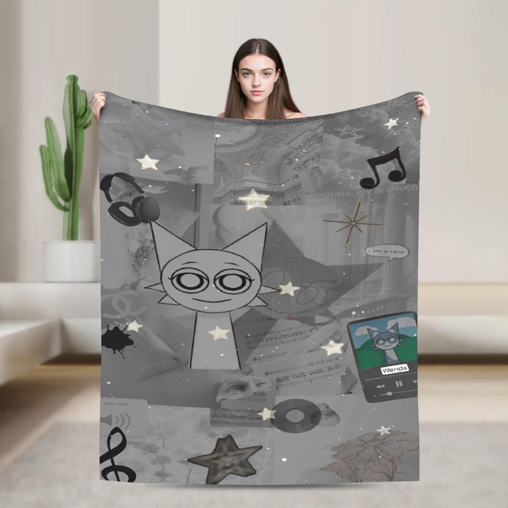 Sprunki Team Funny Games Blanket  Flannel Funny Breathable Throw Blankets for Chair Covering Sofa Summer