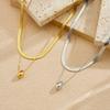 Gold Plated Layered Herringbone Chain Teardrop Pendant Necklace