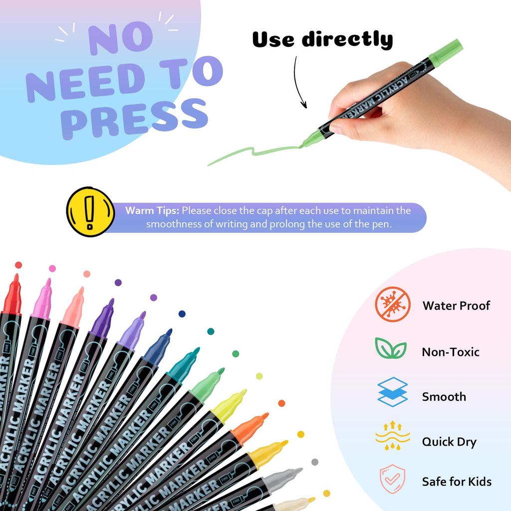 Dudu Pen Double-Headed Acrylic Marker for Kids - Large Capacity, Quick-Drying, Water-Based.