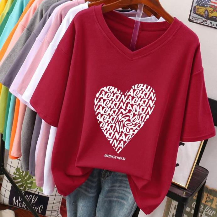 Tricou cu mânecă scurtă pentru femei, mărime mare, design larg și subțiere, nișă, bumbac pur, top cu gât în V care acoperă burta