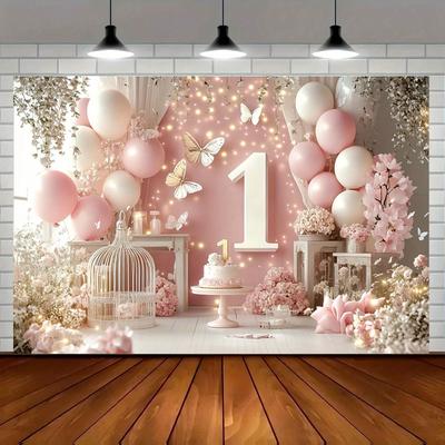 An Elegant Pink Butterfly Party Background - a Romantic 1st Anniversary with Themes of Balloons, Flowers and Butterflies