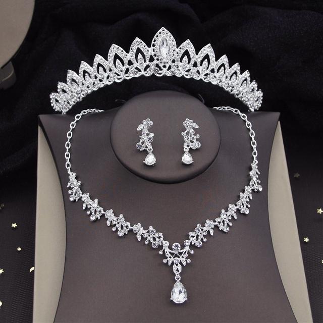 

Серебряные цвета, хрустальные свадебные комплекты ювелирных изделий, женские модные диадемы, серьги, колье, ожерелье, свадебное платье, комплект ювелирных изделий с короной для невесты