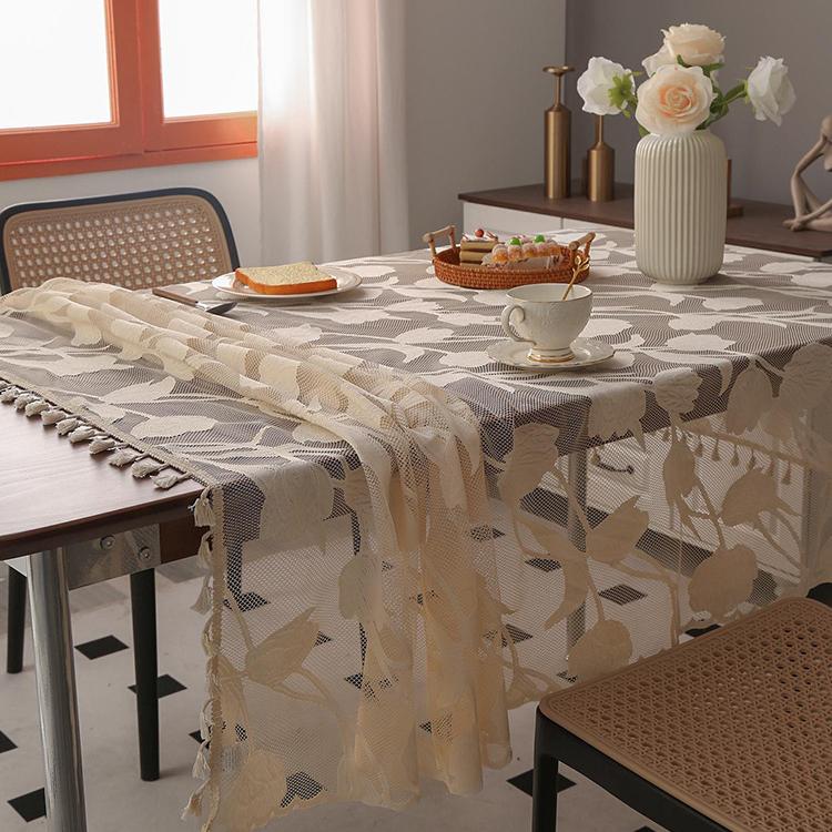 1pc Tassel Lace Tablecloth Suitable for Home Table Decoration, Dining Tablecloth, Coffee Tablecloth, Fabric, Rectangular