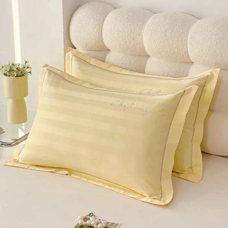 60s Long staple cotton pillow cover satin jacquard pillow case for home hotel Embroidered silky pillowcase for sleeping pillows