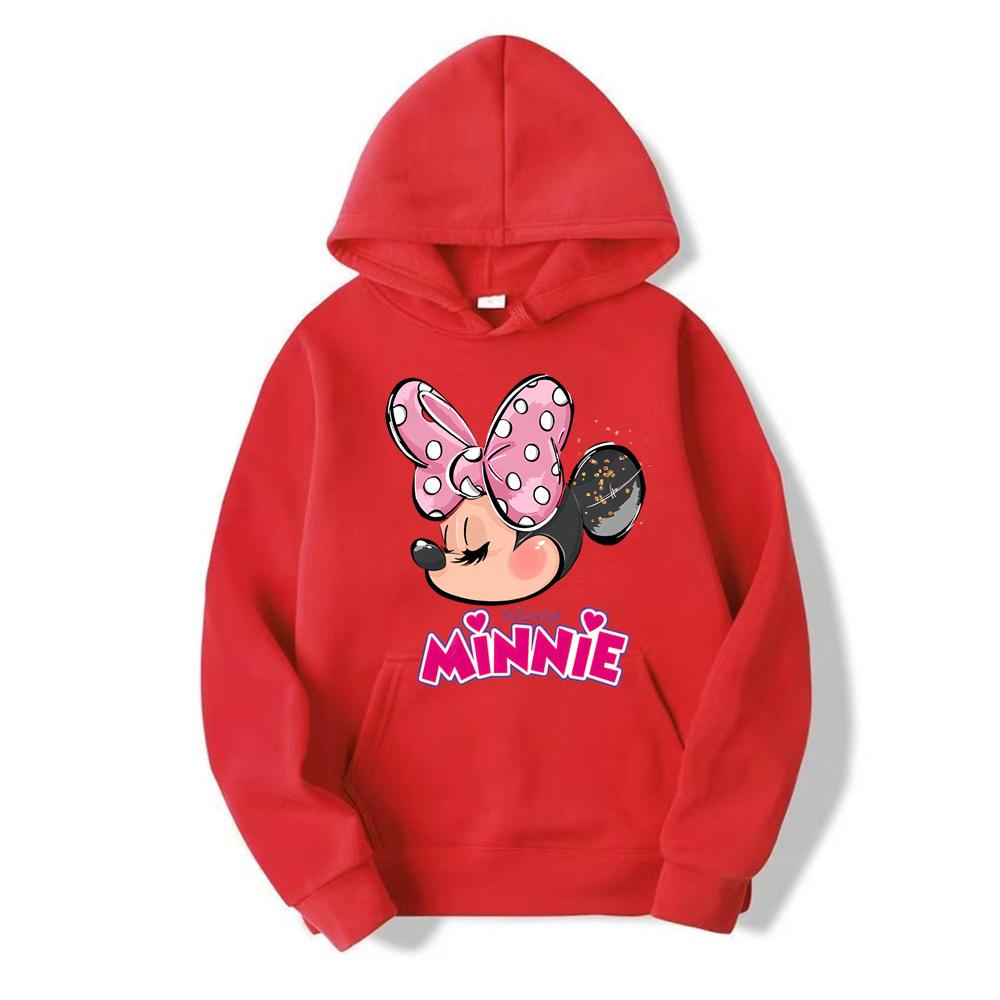 2024 New Disney Minnie Mouse Cartoon Anime Women Pullover Tops Spring Autumn Lady Casual Sweatshirt Pink Couple Hoodie Clothes