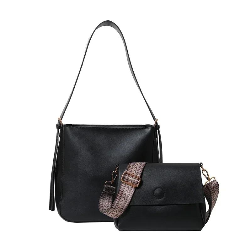 Soft high-capacity PU  crossbody bag solid zipper simple buckle simple shoulder versatile bag
