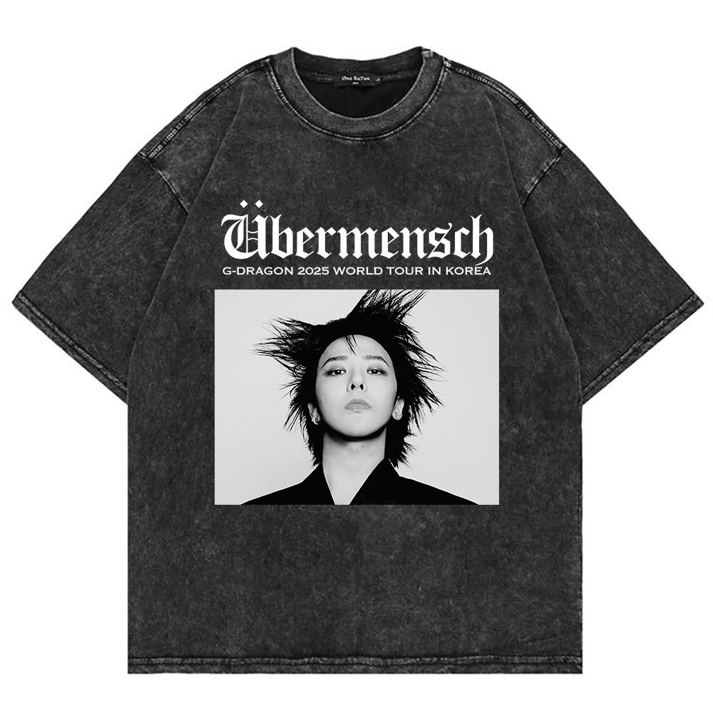 

100% Хлопковая футболка G-Dragon World Tour Футболки Новый Альбом Übermensch Мужская/женская Футболка Оверсайз Топы Минеральной Стирки S
