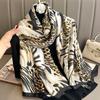 Korean Style Fashion Leopard Print Silk Scarf Women'S Sunscreen Beach Towel Holiday Shawl Silk Simulation Neck Warmer