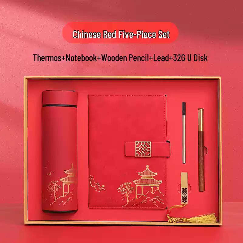 

Chang Baosen China Red Insulated Mug & Notebook 5-Piece Gift Set