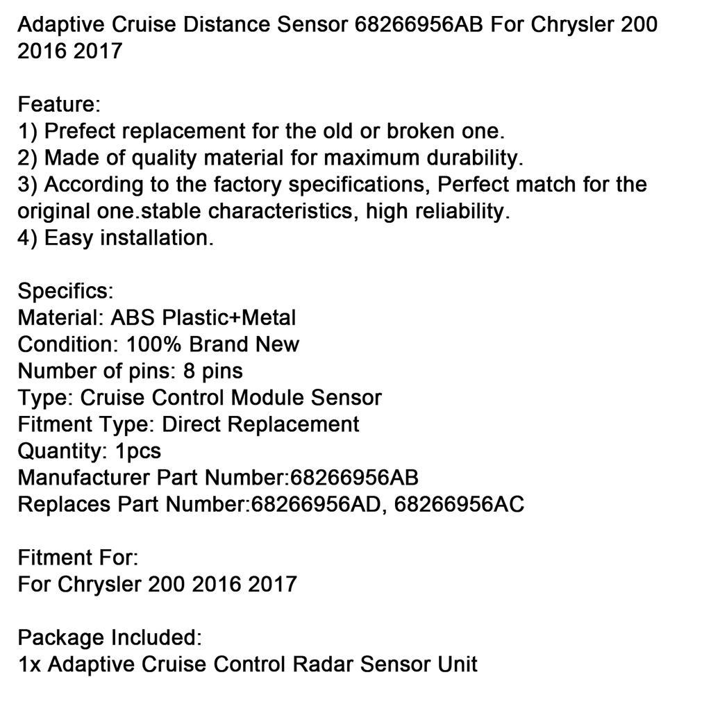 Adaptive Cruise Distance Sensor 68266956AB For Chrysler 200 2016 2017