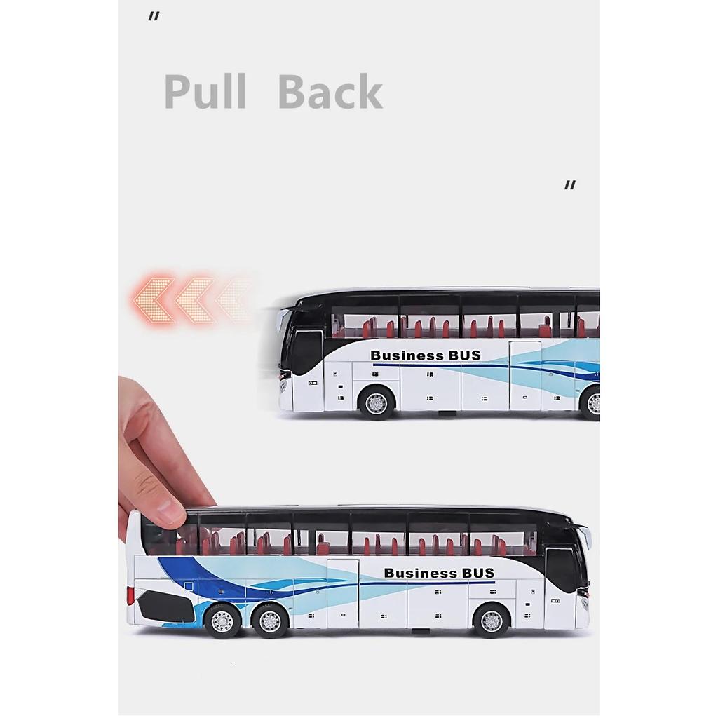 1/32 Electric Tourist Toy Traffic Bus Alloy Car Model Diecasts Simulation Metal Toy Business Bus Model Sound and Light Childrens Gift