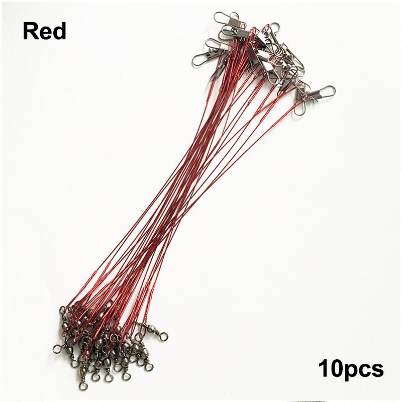 

10 шт. 15 см/5,9 дюйма Рибальські повідці Сталевий дріт 125 фунтів Важкий Незвичайний Захист від укусів Сталева ліска з вертлюгами та карабінами 10pcs червоний