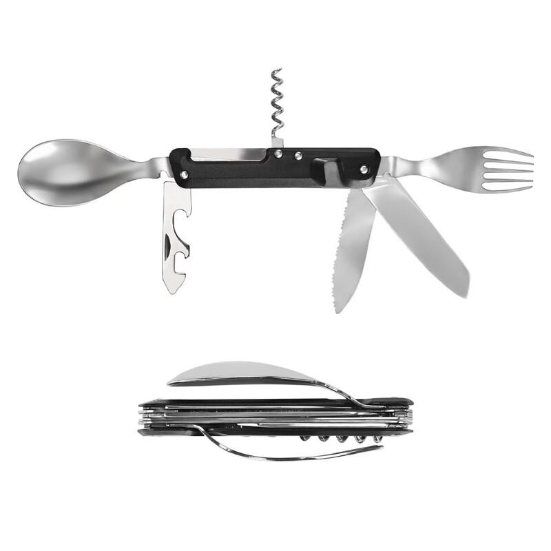 

Stainless Steel Camping Utensil Set with Wine Opener