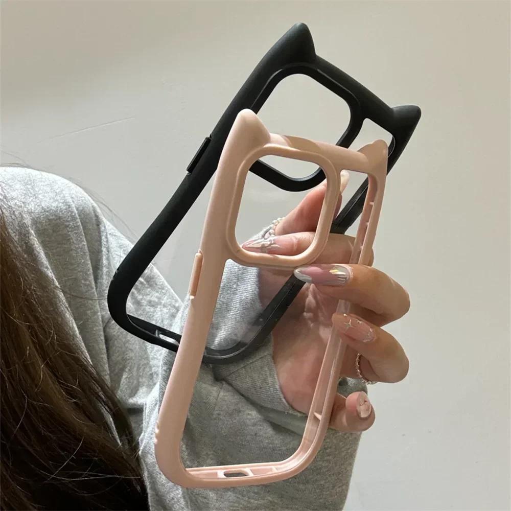 Lovely Animal Cute Cartoon Cat Ear Clear Phone Case for IPhone 15 14 13 12 Pro Max 11 IPhone13 IPones I15 Silicone Bumper Cover