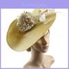 Vintage British Peony Flower Hat With Wide Brim And Flat Top For Elegant Wedding Or Garden Party