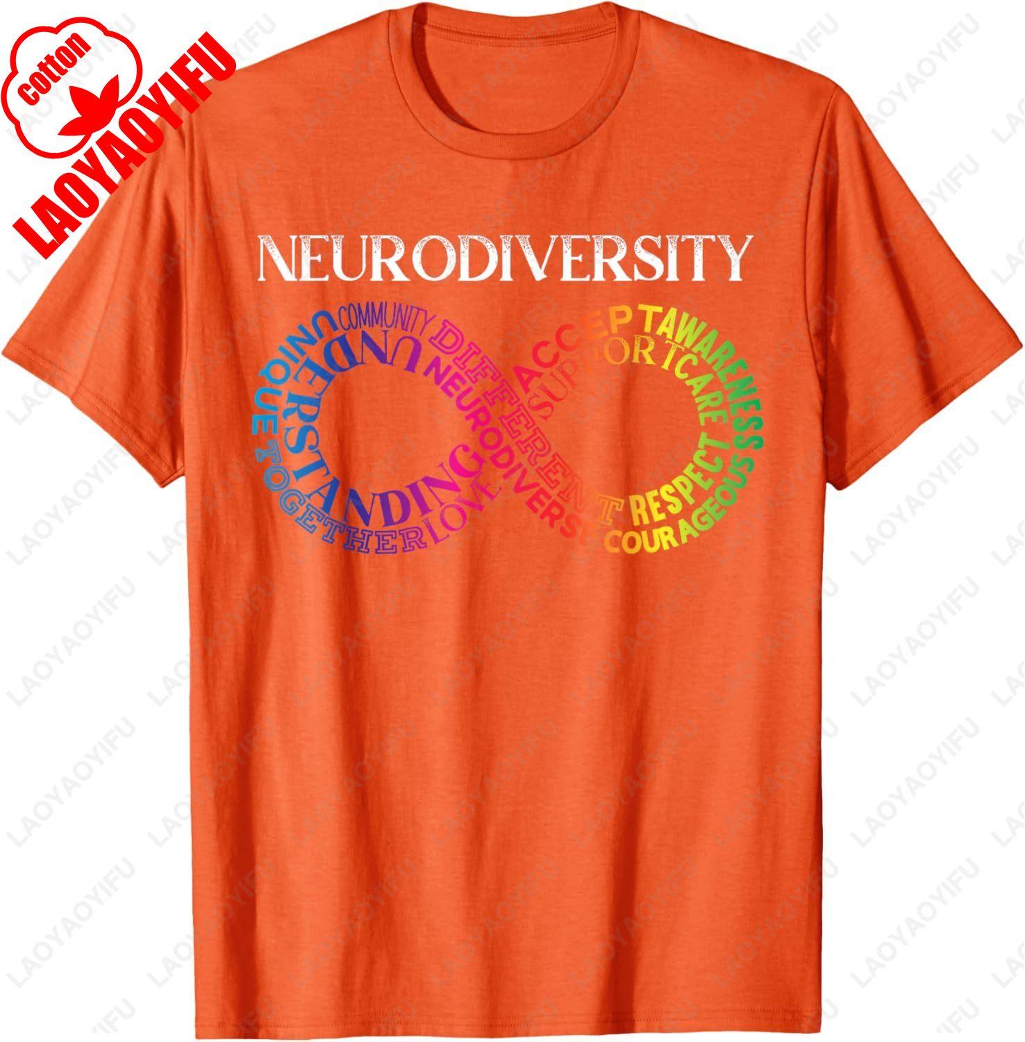 

Neurodiversity Neurodivergent Rainbow Infinity TShirt Letter Print Tshirt Man Summer Cotton Casual Breathable Camisetas Tops 4XL