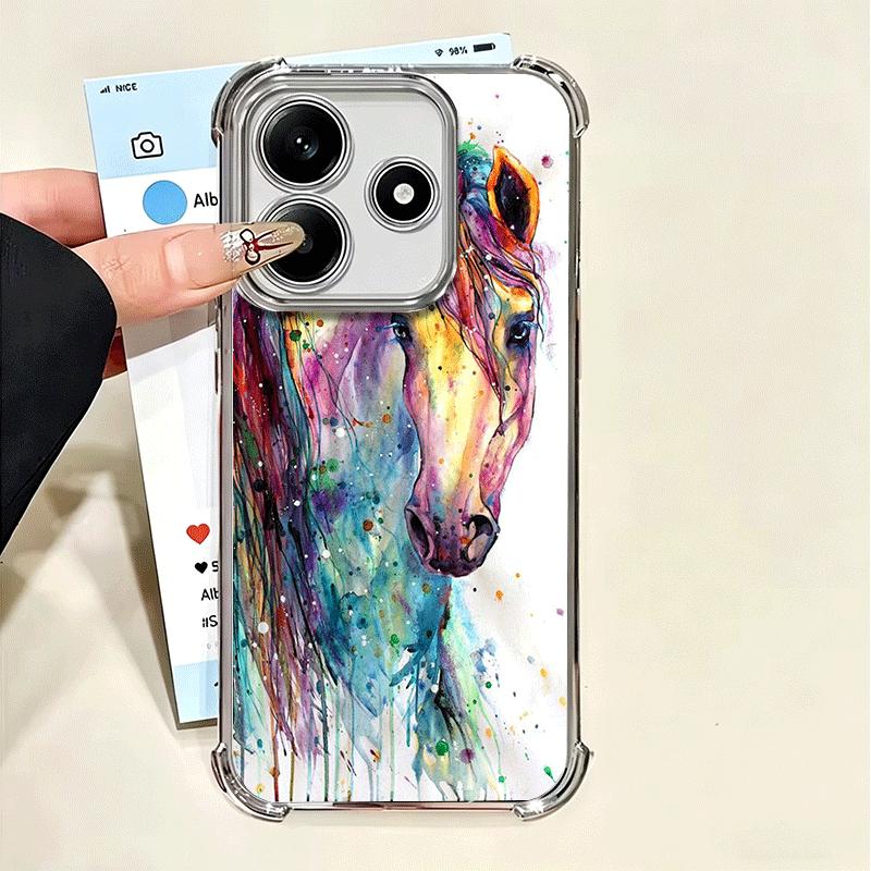 Oil Painting Horse Plating Phone Case For Xiaomi Poco X5 X6 X7 X8 Pro Max F8 Ultra F7 M8 M7 M5S Redmi 15C 15 14C 13C 13 X3 12C F