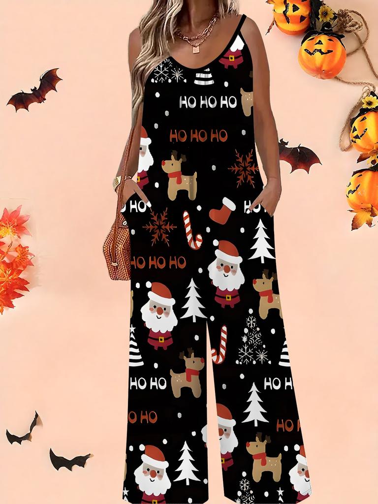 Women's Fashion Jumpsuit, Plus Size Clothing Daily Casual Fashion Wear, Graphic Christmas Printing Design,  Party Parties, Christmas Clothing