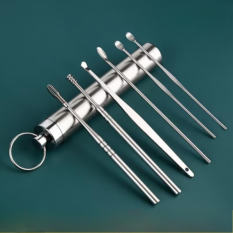 Stainless Steel Ear Cleaning Kit - Portable Spiral Scoop Set with Keychain, Odorless & Battery-Free