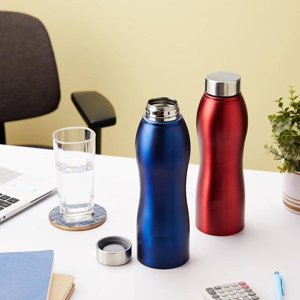  Bouteilles d'eau en acier inoxydable | Lot de 2 | Anti-fuite | Ergonomique | Compatible réfrigérateur, congélateur et lave-vaisselle | 1 L | Rouge, Bleu