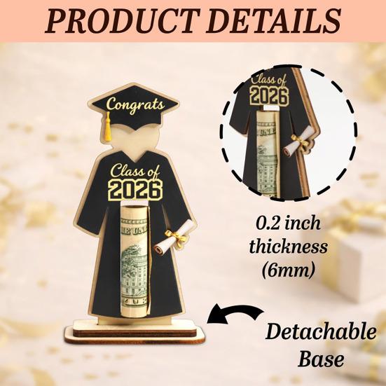 Graduate Cap and Gown Wallet Holder Bachelor's Uniform Solid Wood Cash Shape Cash Holder with Class