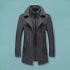 Men Woolen Coat Double Stand Collar Long Sleeve Single-Breasted Solid Color Jacket with Pockets Autumn Winter Mid-length Outwear