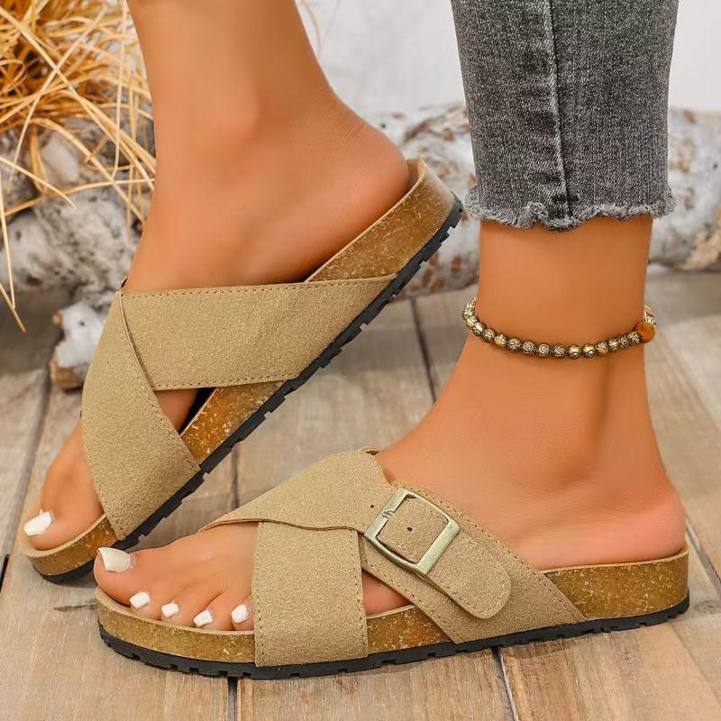 Fashion 2025 New Retro Cork Flat Sandals for Women & Men Casual Street Style Slip-On Slide Sandals