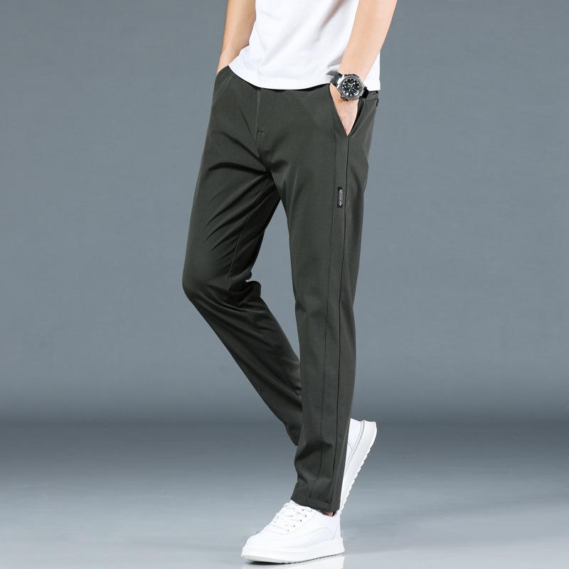 Men's Summer Thin Ice Silk Straight-Leg Casual Pants – Breathable, Fashionable Trousers.