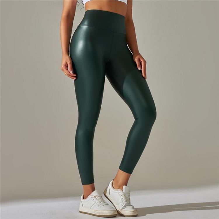Leggings High Waist Yoga Sports Women Pants Elastic Pu Leather High