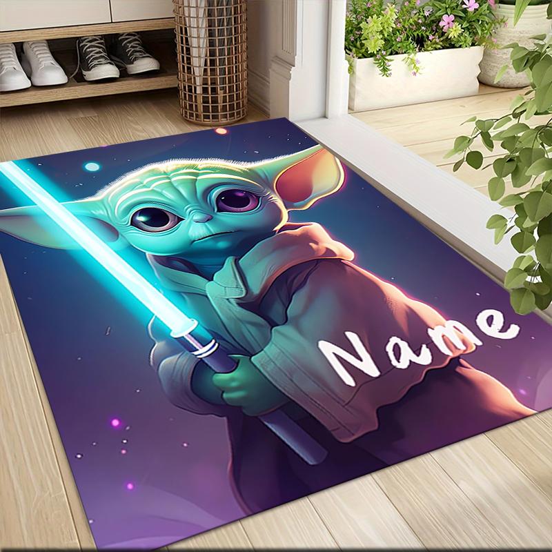 Custom Name Baby Yoda Lightsaber Adventure Carpet Rug Customizable Soft Washable Anti-Slip Home Living Room Sofa Mats Personalized Rug. 0909137