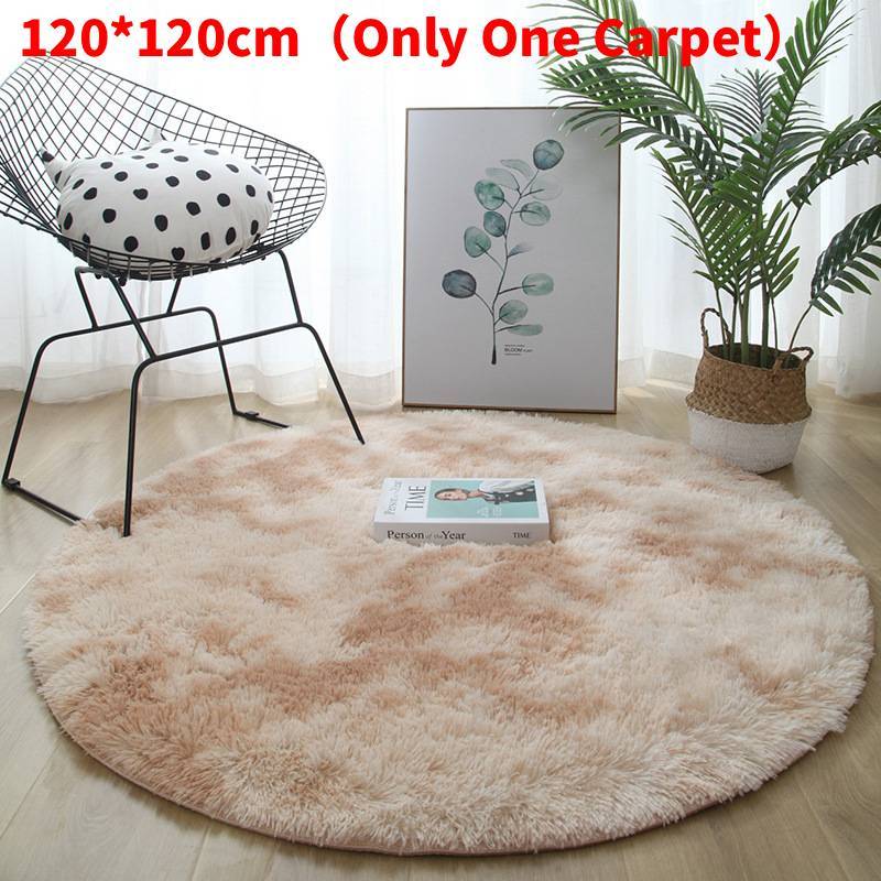 Round Rug For Living Room With Silk Wool Material And Tie Dye Pattern For Home Decor
