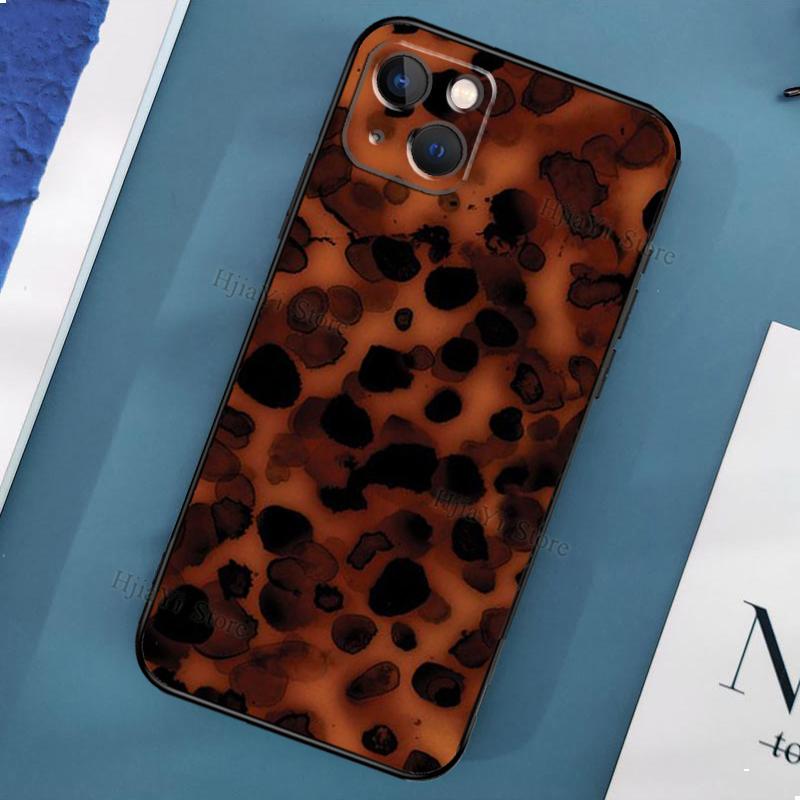 Tortoiseshell Tortoise Shell-fodral på för iPhone 11 12 13 Pro Max Mini X XR XS Max 6 7 8 Plus SE 2020 telefonbaksida