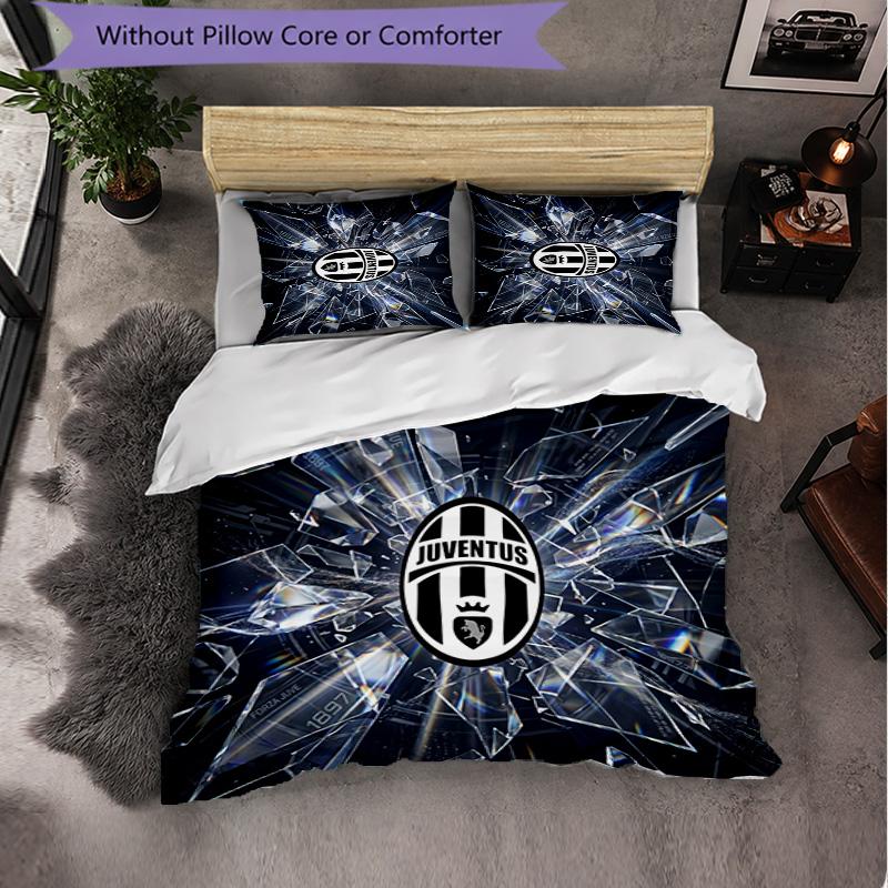 Juventus FC Pattern 3 Pieces Bedding Set Soft Microfiber Duvet Cover with Pillow Cases for Bedroom