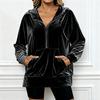 Yousheng Velvet Hooded Sweatshirt for Women Oversized Long Sleeve Zip Up Hoodie Casual Fall Velour Jacket with Pockets