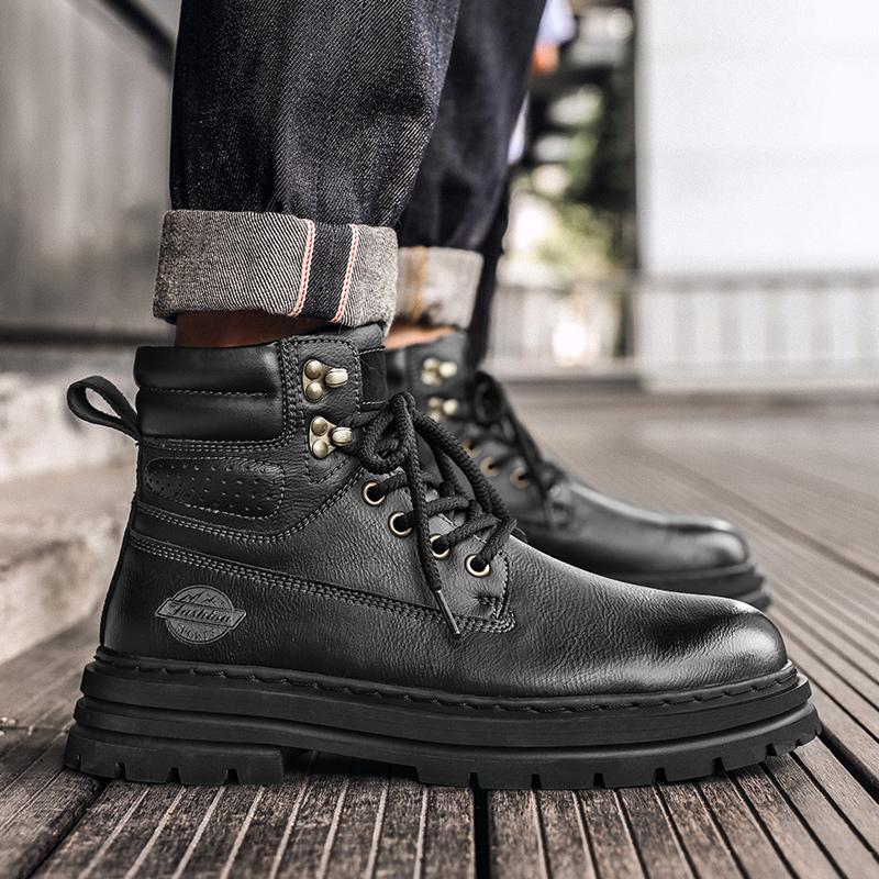 Fashion Genuine Leather Man Walking Boots Men's Shoes All-match Thick Bottom Warm Winter Basic Boots New Outdoor Mens Motocross Boots
