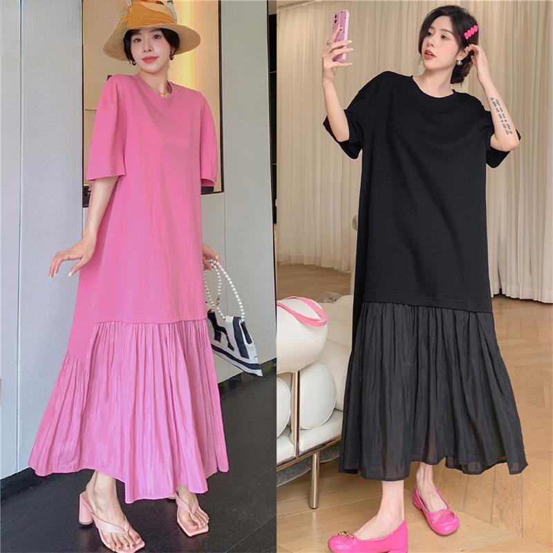 

Женское летнее платье, черное модное женское длинное платье макси, свободная одежда больших размеров, повседневное хлопковое плиссированное платье-рубашка