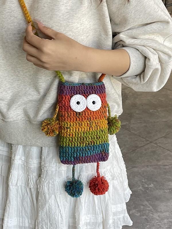 Small Monster Handwoven Bag With Polyester Yarn For Casual Daily Use