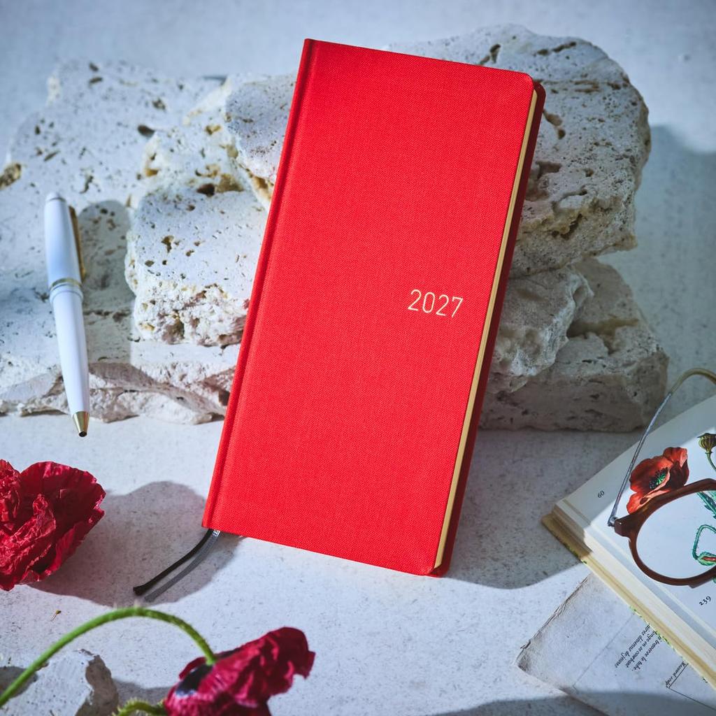 Hobonichi Techo 2027 Weeks MEGA English Edition January Weekly Slim 219 Grid Pages Colors/Poppy Red, Start, Planner, Vertical,