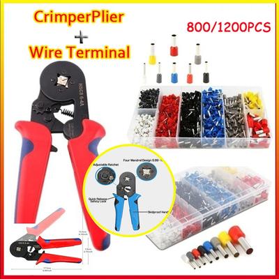 Crimper Plier Set, Self-adjustable Wire Crimping Tools Wire Crimping Terminals Wire Cable Tube Terminals with 800/1200PCS Sets 0.25-10mm²