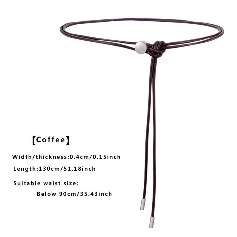 Damski Miękki Cienki Skórzany Pasek z Węzłem, Pasek z Sprężynową Klamrą do Sukienek i Spódnic, Czarny Akcesorium - Łańcuszek na Pas.