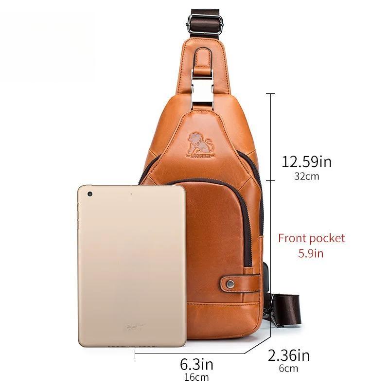 New 100% Genuine Leather Chest Bag Men's Fashion Style Casual Crossbody Bags With USB Large Capacity Men's Shoulder Bag