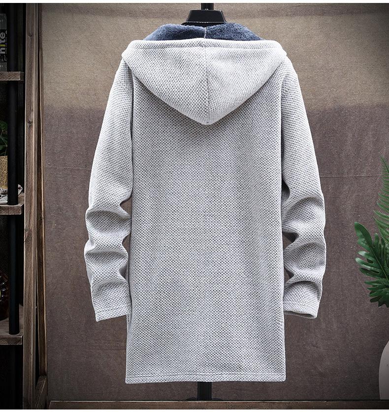Jachetă lungă din tricot cu glugă pentru bărbați Cardigan Pulover lung cu glugă Jachetă caldă îngroșată
