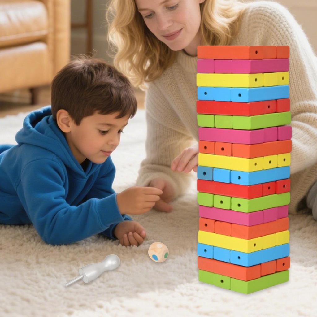Wooden Blocks Stacking Game Table Toy Children's Intellectual Development Colorful Stacking Block for Kids Adults Puzzles Toys