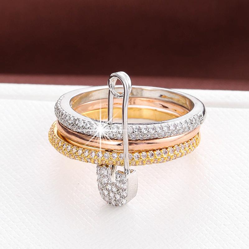 YILUOCD s Stapelbarer Pin Ring Dreischichtig Zirkon Edelstahlringe für Damen Hip Hop Stil Schmuck Valentinstagsgeschenk