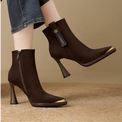 Elegante High Heels Damen Stiefeletten Party Spitzschuh Schuhe mit Absatz Designer 2025 Winter Neu Kleiderstiefel Frau Pumps