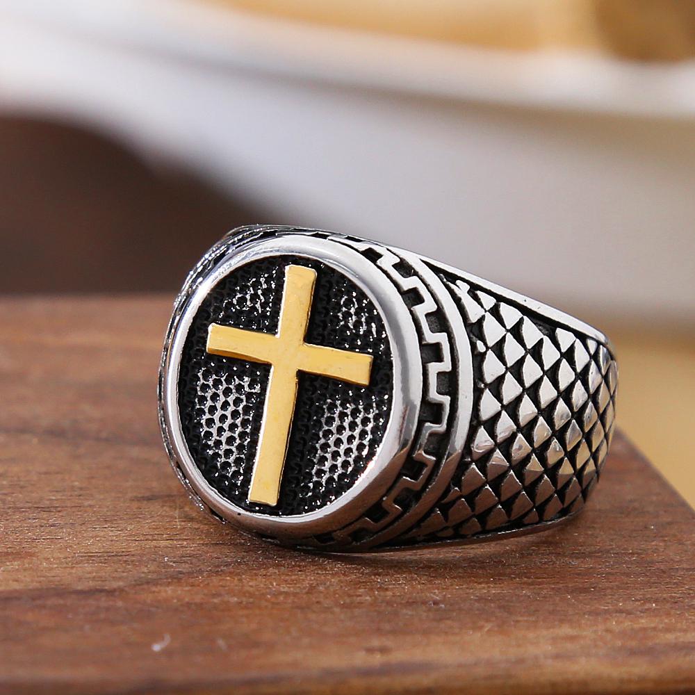 Vintage Edelstahl Kreuz Ring Herren Punk Christian Ostern Jesus Ring Schmuck Biker Amulett Geschenk Großhandel Größe 7-13