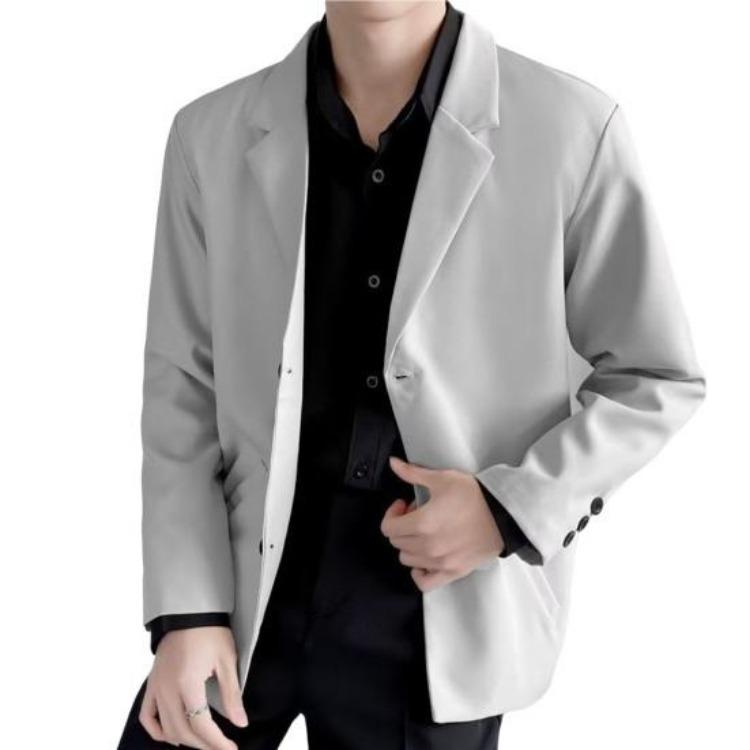 Giacca Blazer da Uomo Vestibilità Larga Streetwear Cappotto Monopetto Collo a Revers Monocolore Primavera Autunno Completo