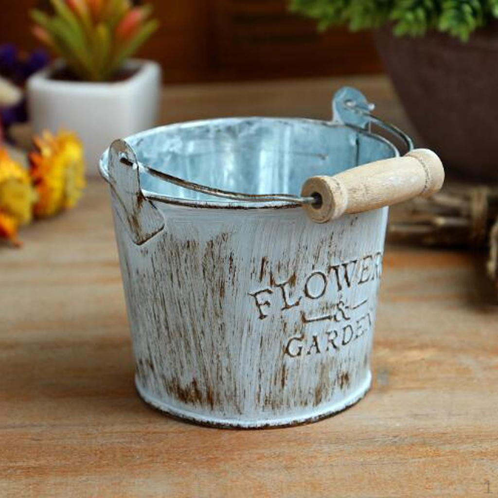 

2 штуки сільських залізних сушених горщиків Shabby з дерев яною ручкою для саду