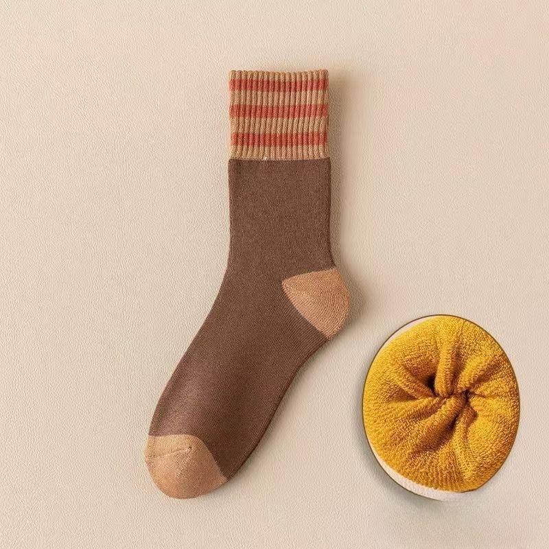 Women's Winter Fleece, Thickened Towel Socks, Striped Warm Winter Long Socks, Autumn and Winter Mid-calf Socks